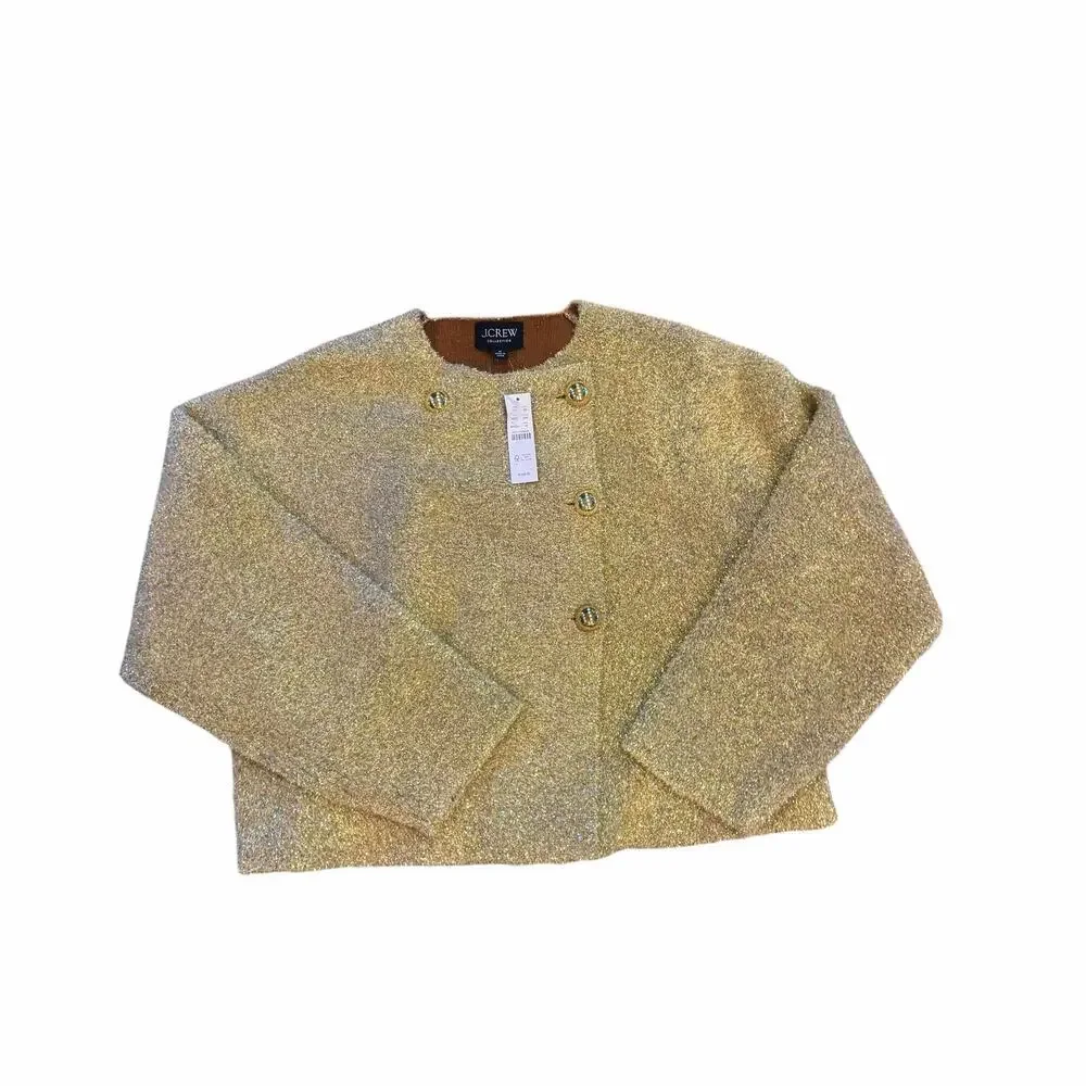 J. Crew Women's Oversized Double-faced Cardigan Metallic Jacket Gold Size S NWT